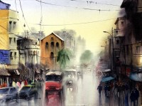 Sarfraz Musawir, M.A.Jinnah Road-II, 11 x15 Inch, Watercolor on Paper, Cityscape Painting, AC-SAR-089